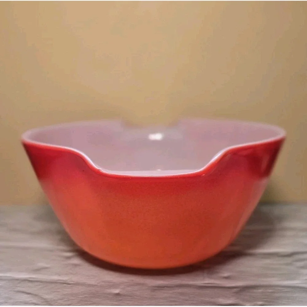 Anchor Hocking Fire King Ware Cinderella Orange Ombre Bowl With Handles 1.5...